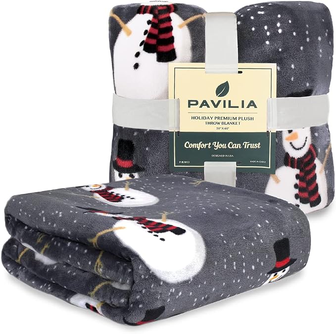 PAVILIA Christmas Snowman Throw Blanket | Grey Christmas Fleece Blanket | Soft - Image 3