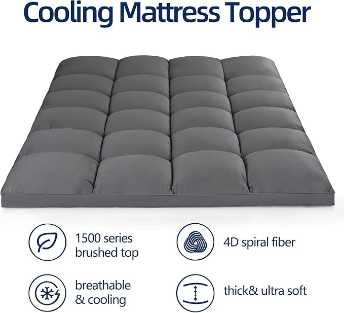 Mattress Topper Queen for Back Pain, Extra Thick Mattress Pad Cover, Plush - Image 2