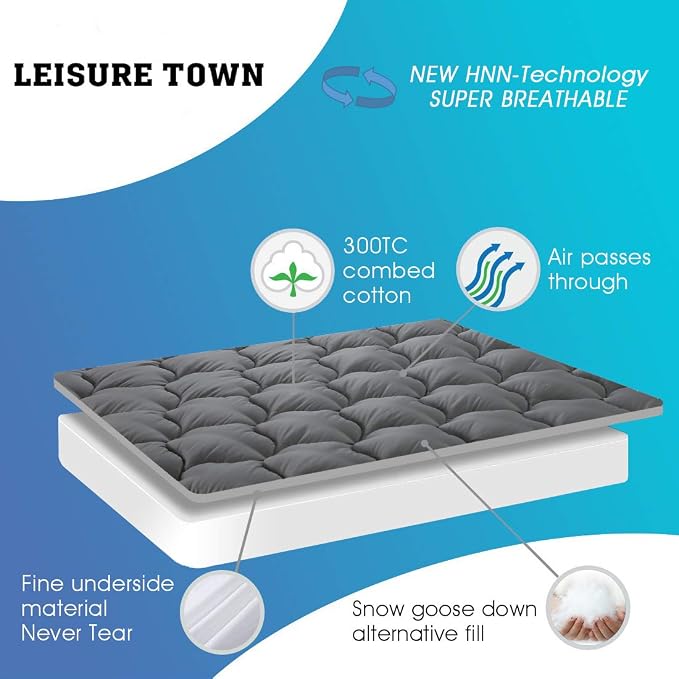 LEISURE TOWN King Mattress Pad Fitted Quilted Cotton Mattress Cover Cooling - Image 3