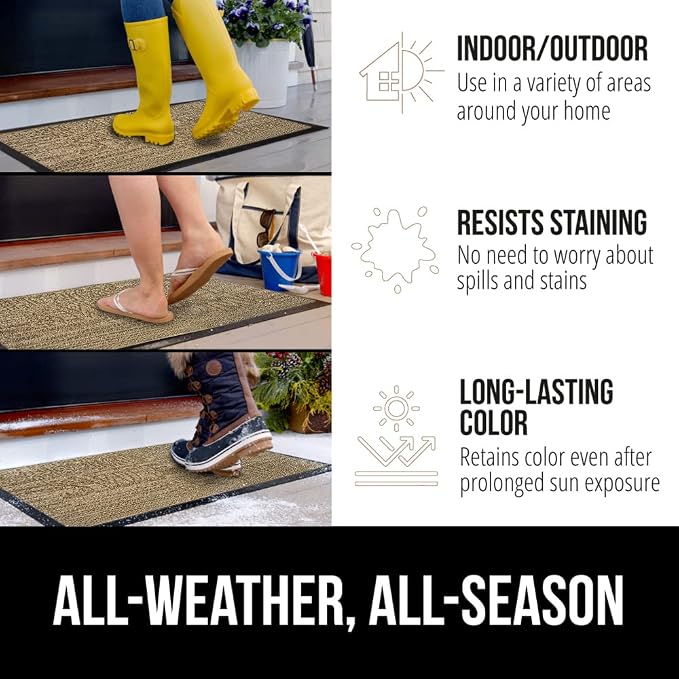 GORILLA GRIP 100% Waterproof All-Season WeatherMax Doormat, US Designed Natural - Image 3