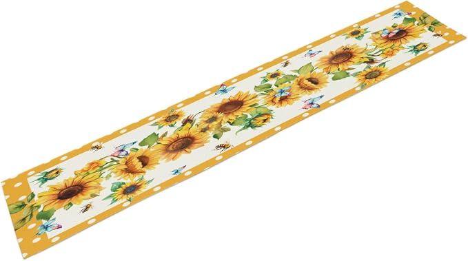 Sunflower Table Runner, Cotton Linen Floral Yellow 13x36 inch Bohemian Table - Image 2