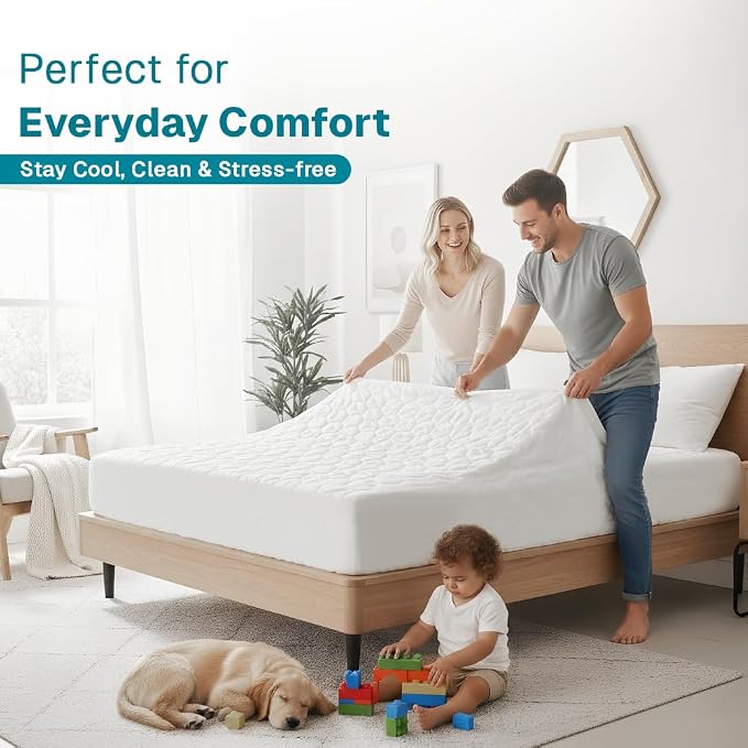 FABDREAMS Organic Quilted Mattress Protector Twin Size | Mattress Pad| Mattress - Image 5
