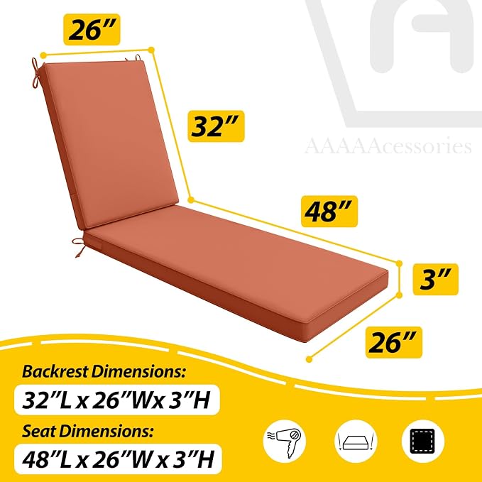 AAAAAcessories Outdoor Chaise Lounge Cushions, Waterproof, Fade-Resistant Patio - Image 5