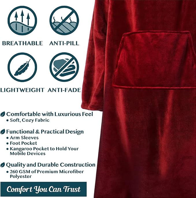 PAVILIA Fleece Blanket with Sleeves, Foot Pockets - Image 4
