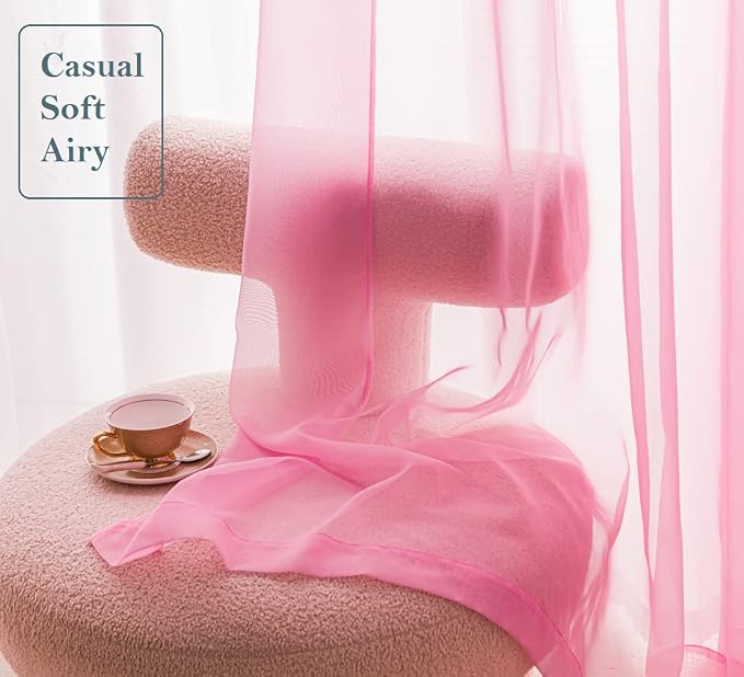 PI Pink Sheer Curtains with Eyelets, Light Filter Window Sheer Draperies - Image 2