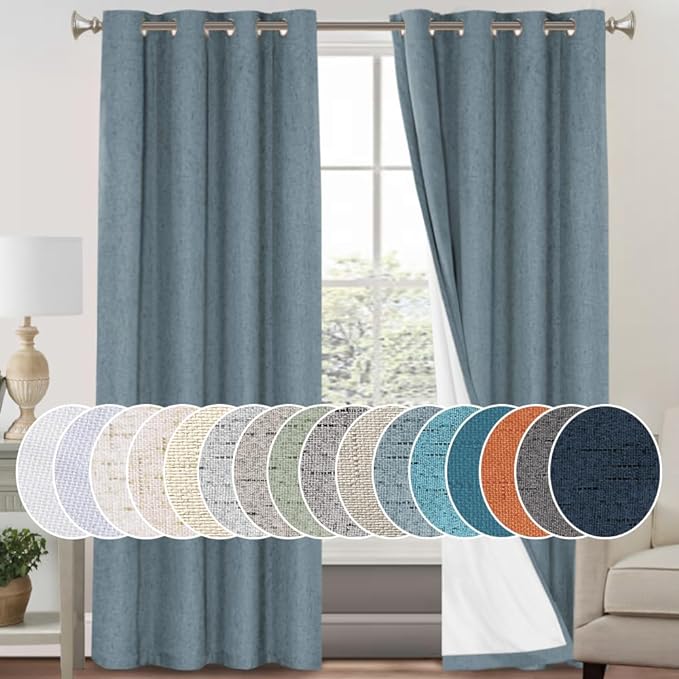 PrinceDeco 100% Blackout Linen Textured Curtains by PrinceDeco