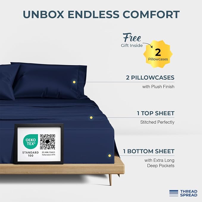 THREAD SPREAD 100% Egyptian Cotton California King Size Sheets - Image 3