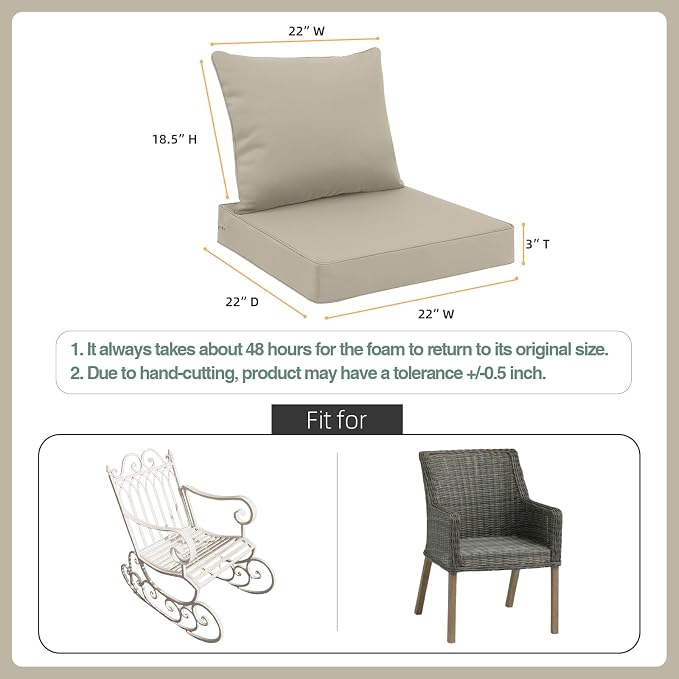 Favoyard Outdoor Seat Cushion Set 22 x 22 Inch Waterproof & Fade Resistant - Image 2