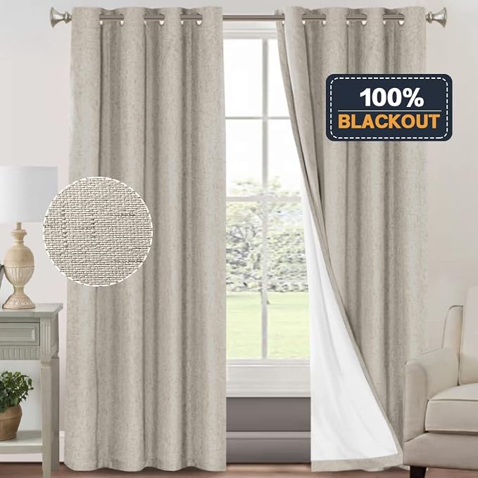 PrinceDeco 100% Blackout Curtains Linen Blackout Curtains 84 Inches Long - Image 6