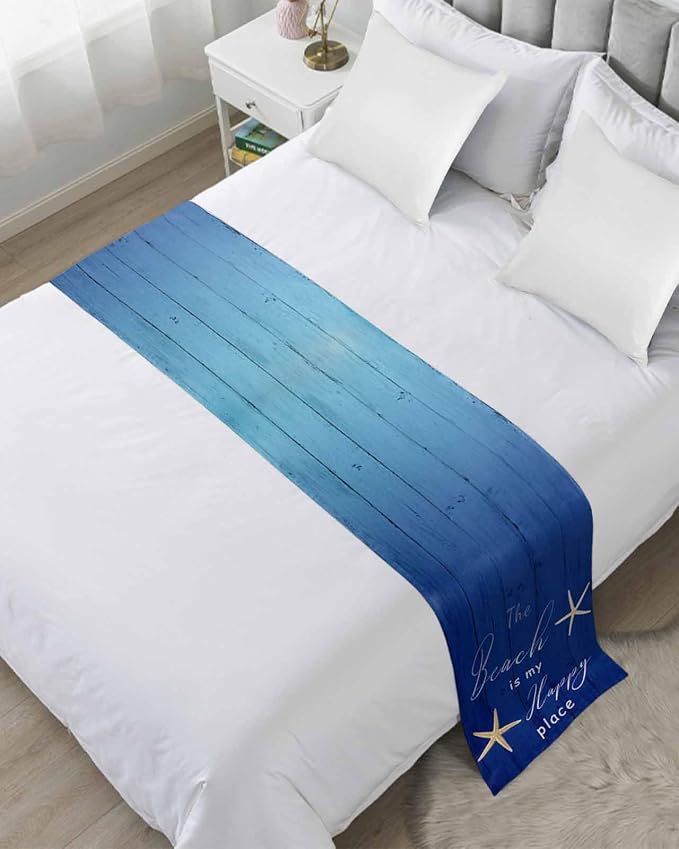 Happy Beach Place Marine Starfish Bed Runner by ZFUNCING