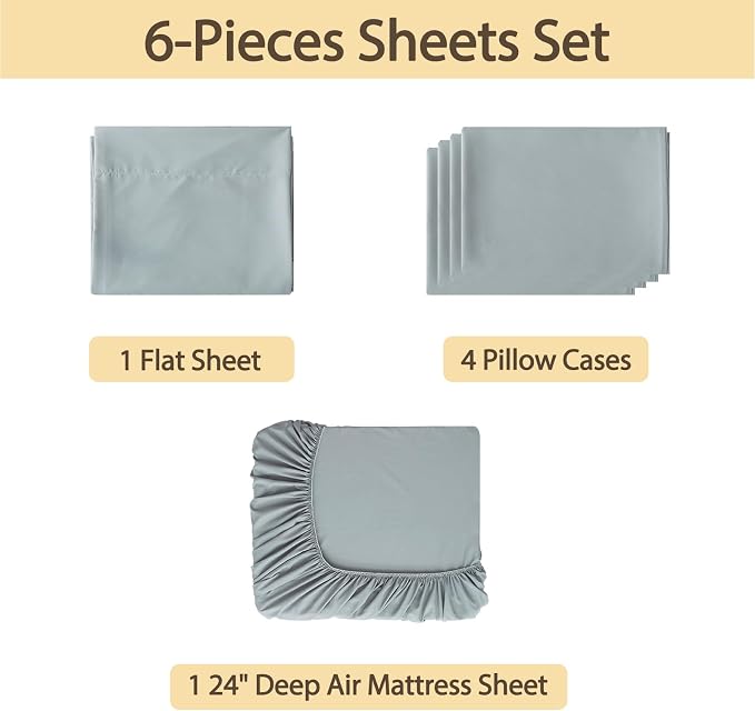 Air Mattress Sheet Set Queen Size, 6 Piece Deep Pocket Bed Sheet Set - Image 2
