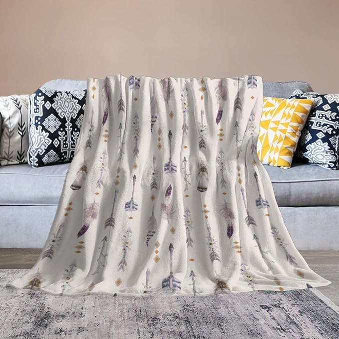 Boho Tribe Blanket, Bohemian Aztec Ethnic Tribe Native Tribal Arrows Feathers - Image 6