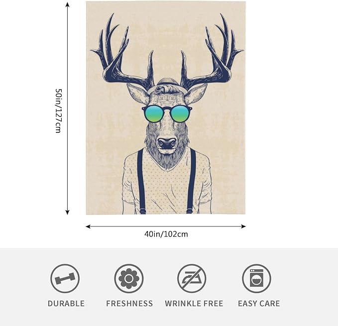 HGOD DESIGNS Deer Throw Blanket Deer Dressed up Like Cool Hipster Blanket Super - Image 2