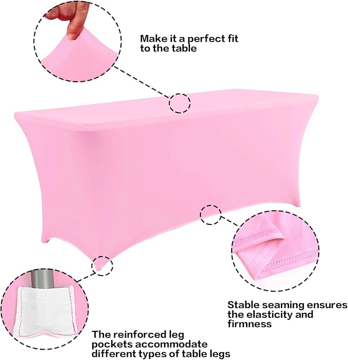 IVAPUPU 8FT Table Cloth for Rectangular Fitted Events Stretch Pink Table Covers - Image 2