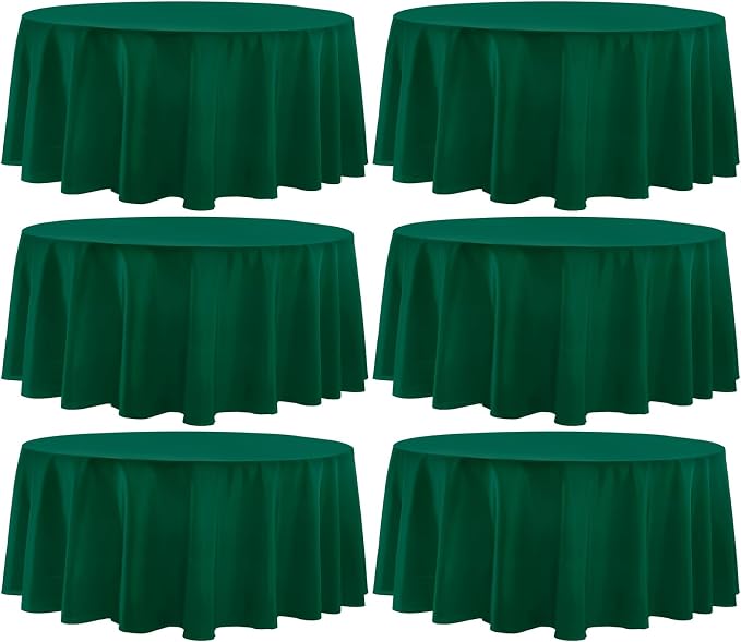 Round Tablecloth 132 Inch 6 Pack Dark Green Tablecloths Washable Decorative by AOCOZHomeLifeMuseum