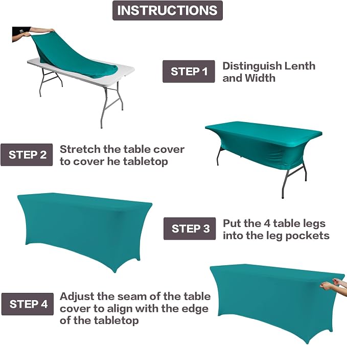 IVAPUPU 2 Pack 4FT Table Cloth for Rectangular Fitted Events Stretch Lake Blue - Image 4