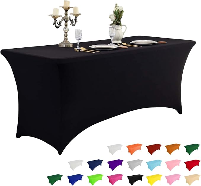 IVAPUPU 4FT Spring Table Cloth for Rectangular Fitted Events Stretch Black by IVAPUPU