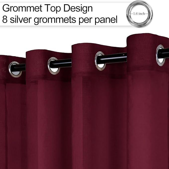 XWZO Sheer Curtains 84 Inches Length 2 Panels Set, Solid Grommet Semi - Image 2