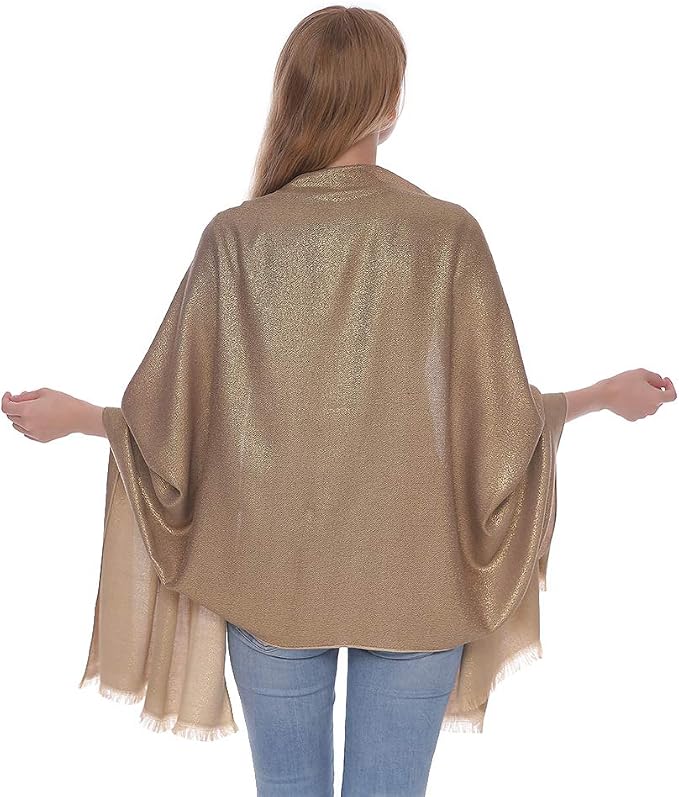 LMVERNA Women's Sparkling Metallic Soft Pashmina Shawls and Wraps Scarf in - Image 5