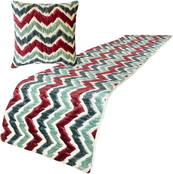 The HomeCentric King/Queen/Twin Red & Blue Luxury CA King 86"x18" Bed Runner - Image 4