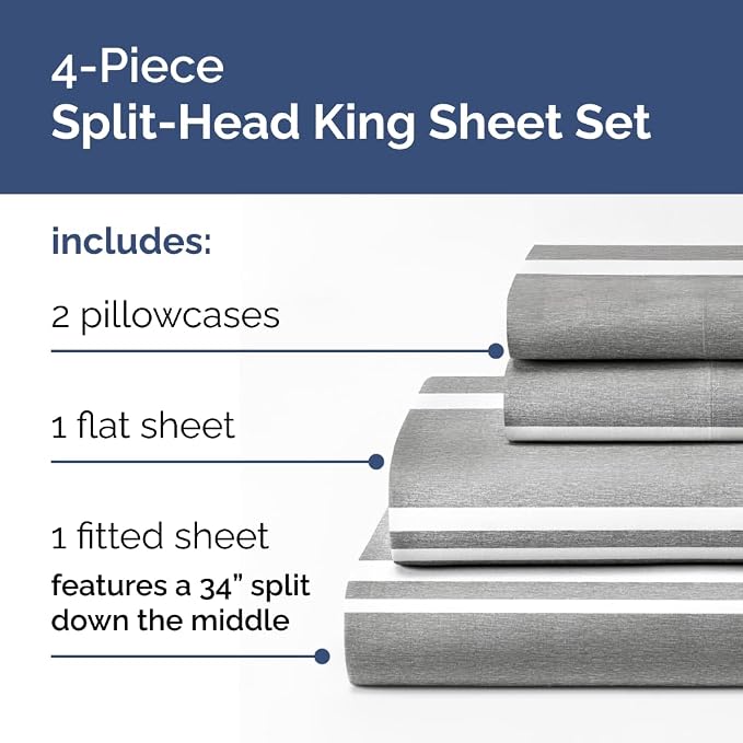 Split Head King Sheet Set – 4 Piece Flex Split Top King Sheets - Image 2