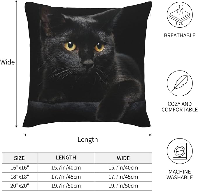 Black Cat Throw Pillow Covers Decorative Linen Pillow Cases Set of 2 Square - Image 8