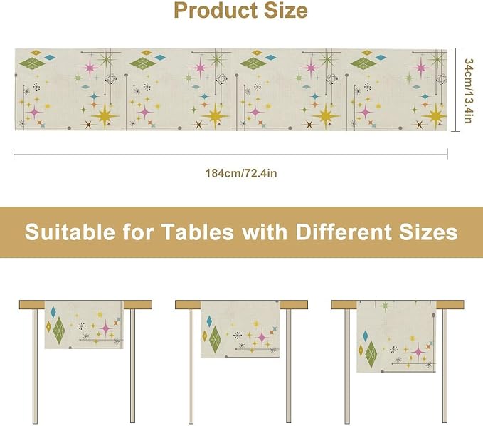 Abstract Geometric Table Runner Bathroom Mid Century Minimalist Stars Modern - Image 2