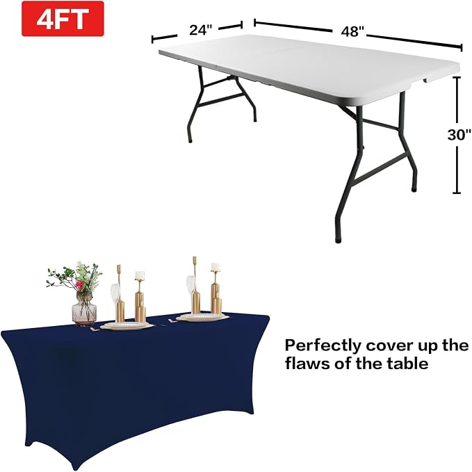 IVAPUPU 4FT Table Cloth for Rectangular Fitted Events Stretch Jean Blue Table - Image 3