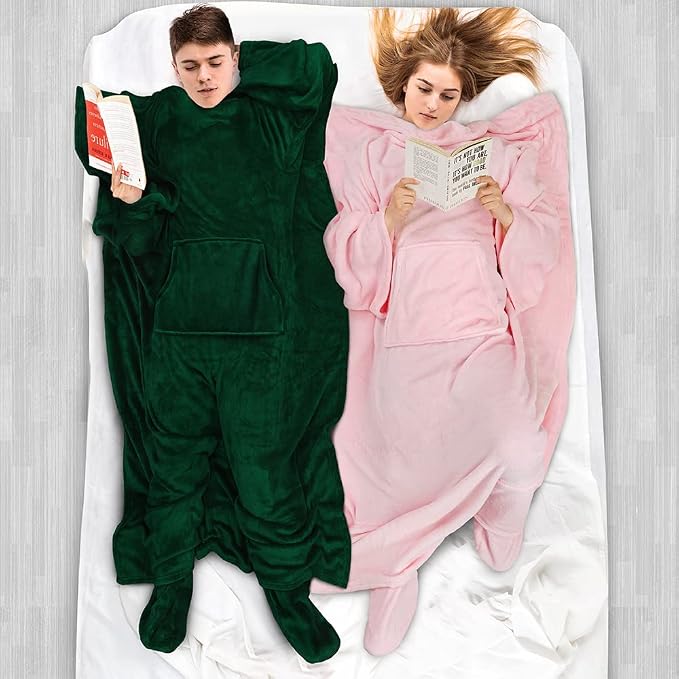 PAVILIA Fleece Blanket with Sleeves, Foot Pockets - Image 5