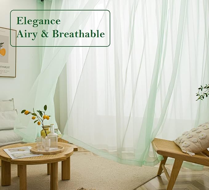 PI Mint Sheer Curtains Grommet Panels, Sheer Voile Light Filtering Window - Image 2