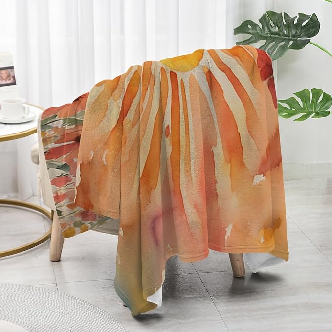 Burn Orange Boho Sunrise Sunset Sun Print Throw Blankets Pink Floral Flower - Image 4