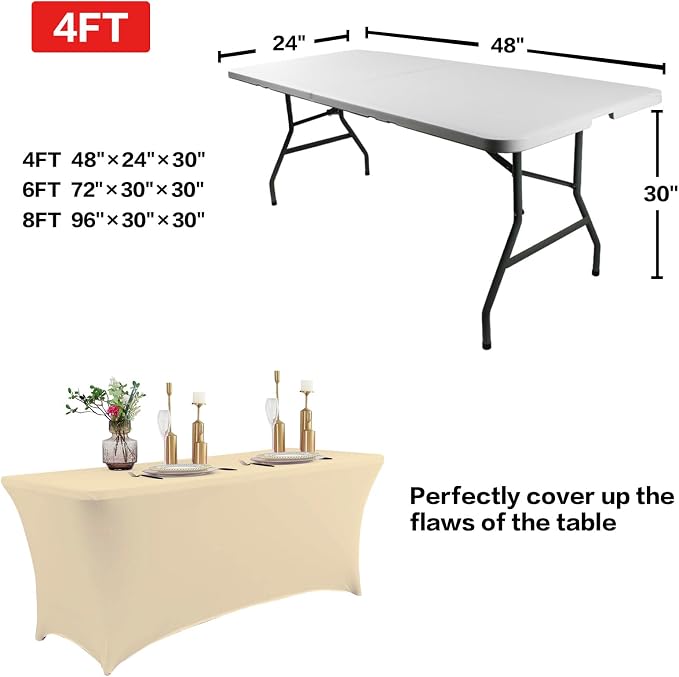 IVAPUPU 2 Pack 8FT Table Cloth for Rectangular Fitted Events Stretch Champagne - Image 3