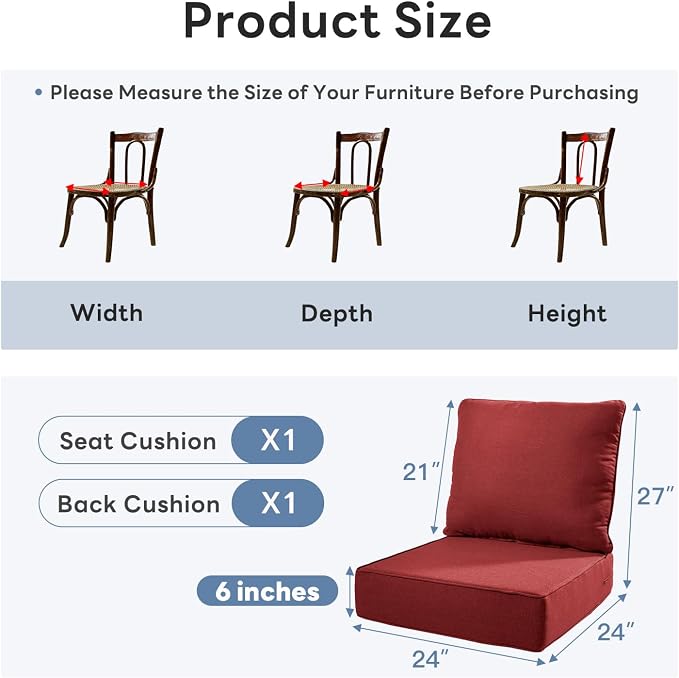 6 inches Thicker Outdoor Chair Cushions Set- 24" *24" *6" Waterproof Patio - Image 2