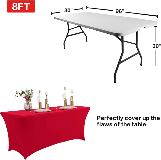 IVAPUPU 2 Pack 6FT Table Cloth for Rectangular Fitted Events Stretch Red Table - Image 4