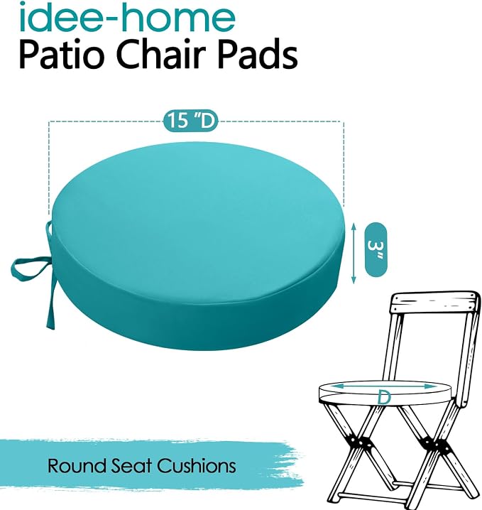 idee-home Outdoor Bistro Chair Cushions, 15”x15”x 3” Thick Outdoor Round Seat - Image 7
