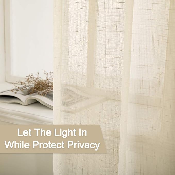 MIULEE Natural Light Beige Linen Semi Sheer Window Curtains - Image 5