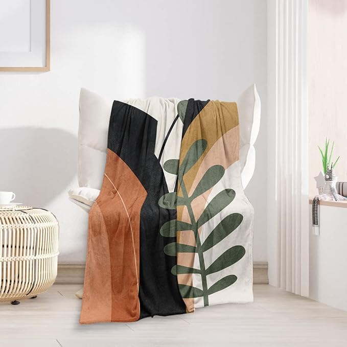 Boho Mid Century Blankets Black Geometric Throws Beige Abstract Modern Throw - Image 2