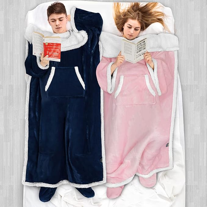 PAVILIA Sherpa Blanket with Sleeves, Foot Pocket - Image 5