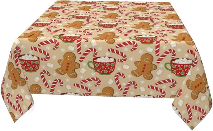 Christmas Tablecloth Square 60×60 Inch, Gingerbread Man Candy Cane Holiday - Image 4