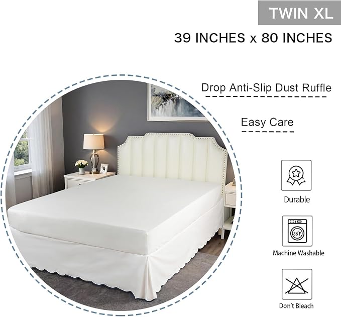 HIG Off-White Chic Twin XL Bed Skirt - Image 2