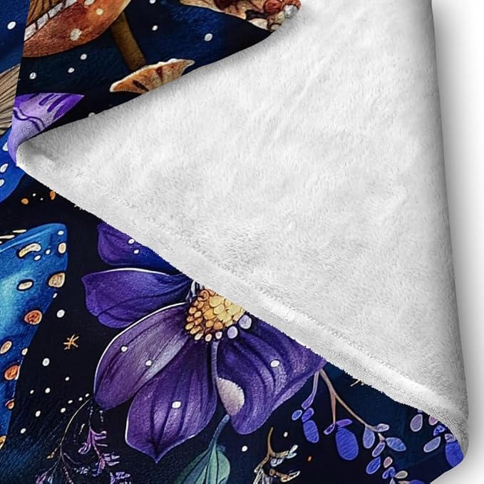 Cute Whimsical Mushroom Throw Blanket Aesthetic Dark Botanical Florals Throw - Image 7