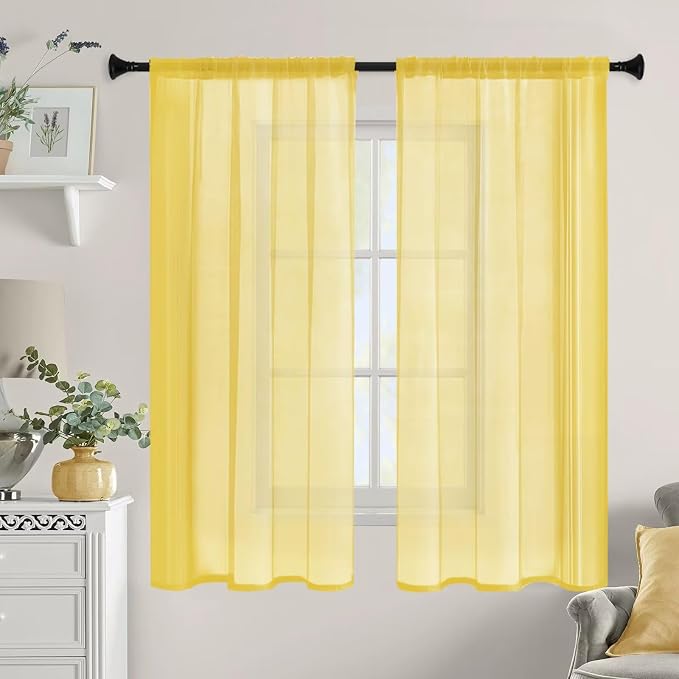 Sheer Curtains 45 Inches Long 2 Panels, Rod Pocket Short Curtain - Image 9