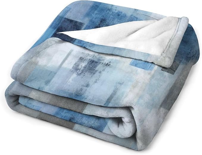 Fashion Gradient Blanket, Modern Art Abstract Blue Grey Check Painting Strokes - Image 4