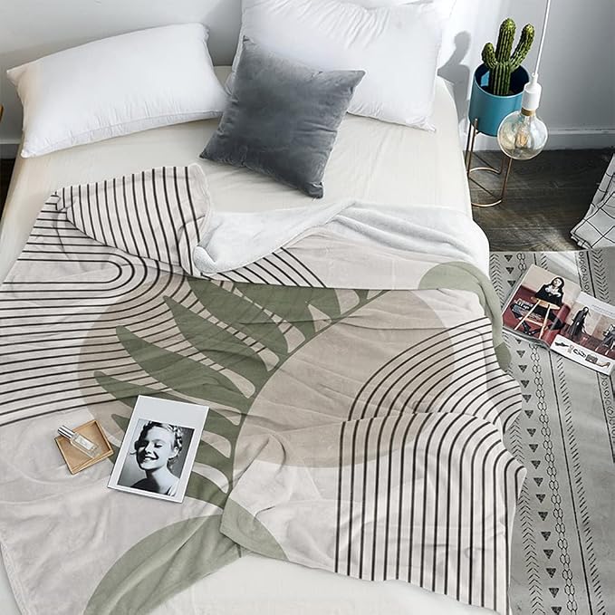 Boho Mid Century Throws Blankets Beige Yellow Modern Abstract Throw Blankets - Image 4