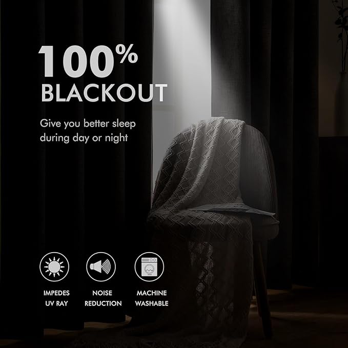 MIULEE Linen Textured Curtains Solid 100% Blackout - Image 3