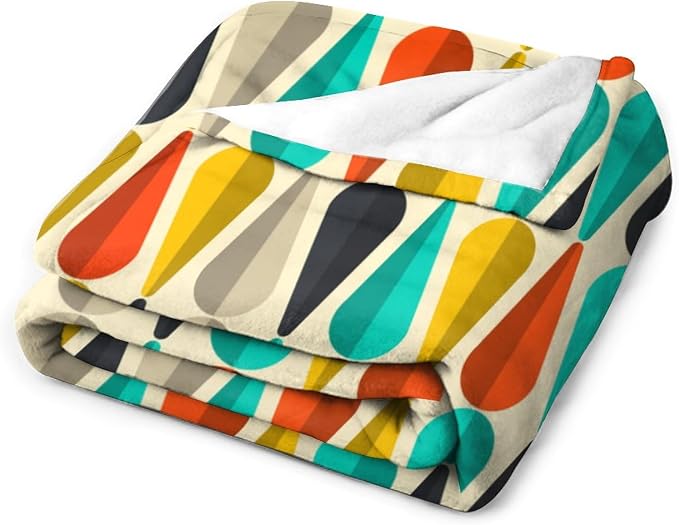 Mid Century Throw Blanket, Modern Drop Shape Retro Colors Boho Orange Teal - Image 3