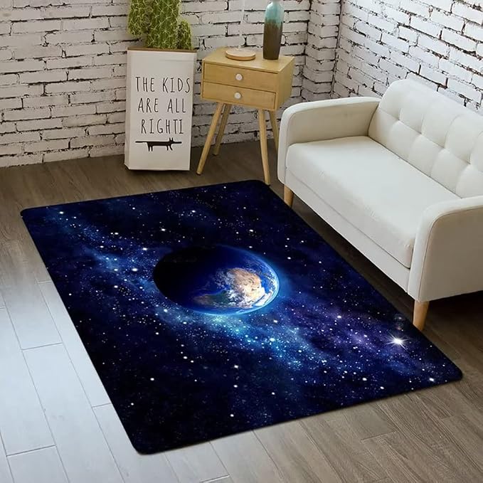 Outer Space Galaxy Area Rug for Boys Room 4x5 ft Soft Non-Slip Solar System 3D by Home