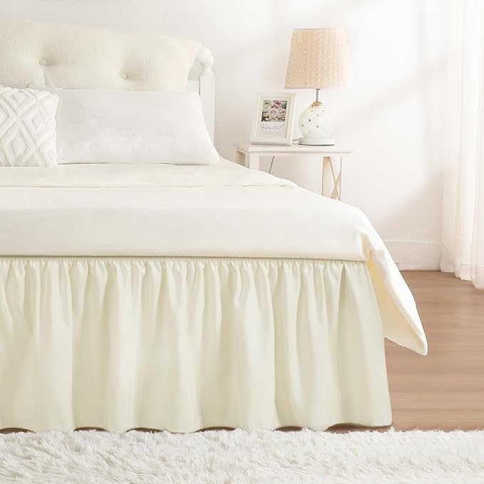 RIMELA Ivory Bed Skirt Queen Size 18 Inch Drop, Elastic Bed Skirting by RIMELABedSkirt