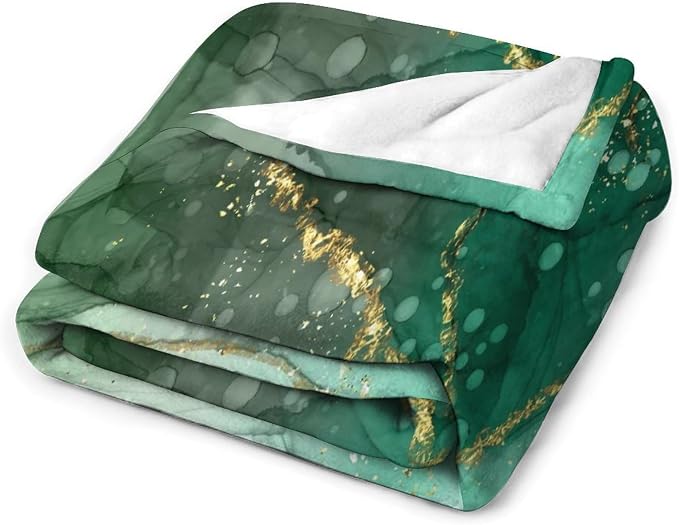 Modern Marble Blanket, Abstract Luxury Baroque Golden Lake Green Stone Veins - Image 4
