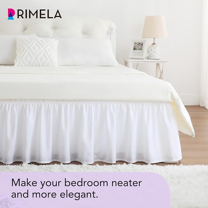 RIMELA White Bed Skirt Full Size 18 Inch Drop, Elastic Bed Skirting - Image 4